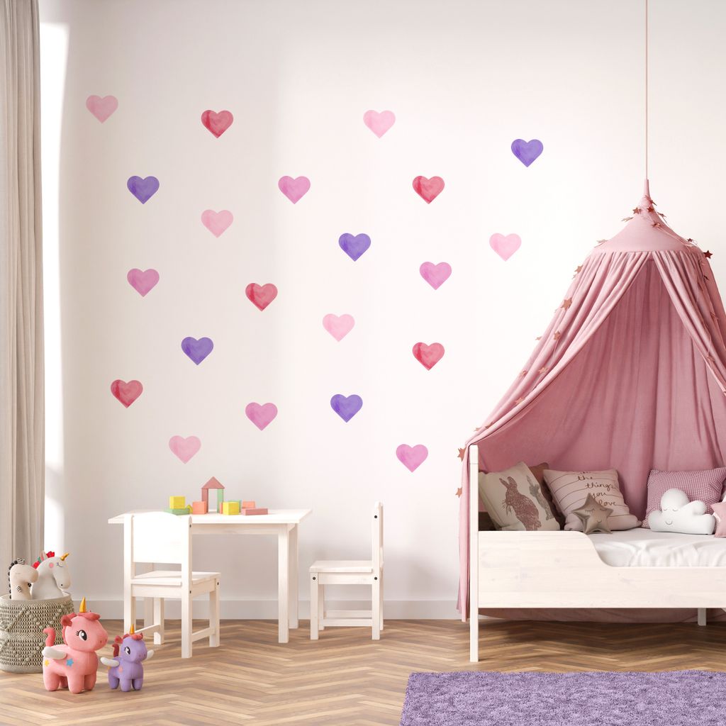Muralo Wandtattoo Wandsticker bunte HERZEN Wanddeko Aufkleber für Kinderzimmer Br. 60cm x Hö. 30cm