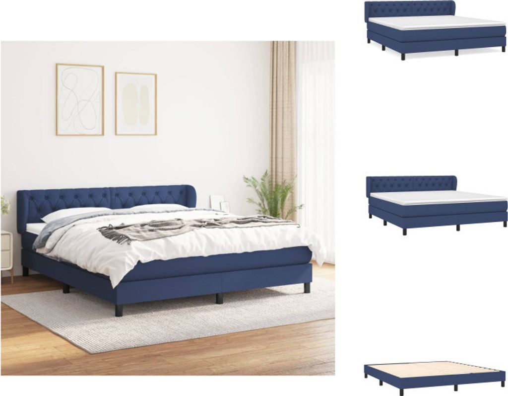 vidaXL Boxspringbett mit Matratze Blau 160x200 cm Stoff -  Produktbild 