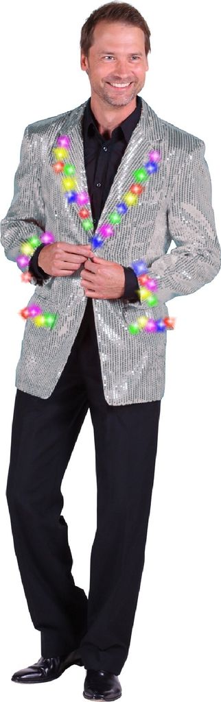 T2377-1740-60 silber-Multi-Color Herren Pailletten Jackett Discojacke Castor Gr.60