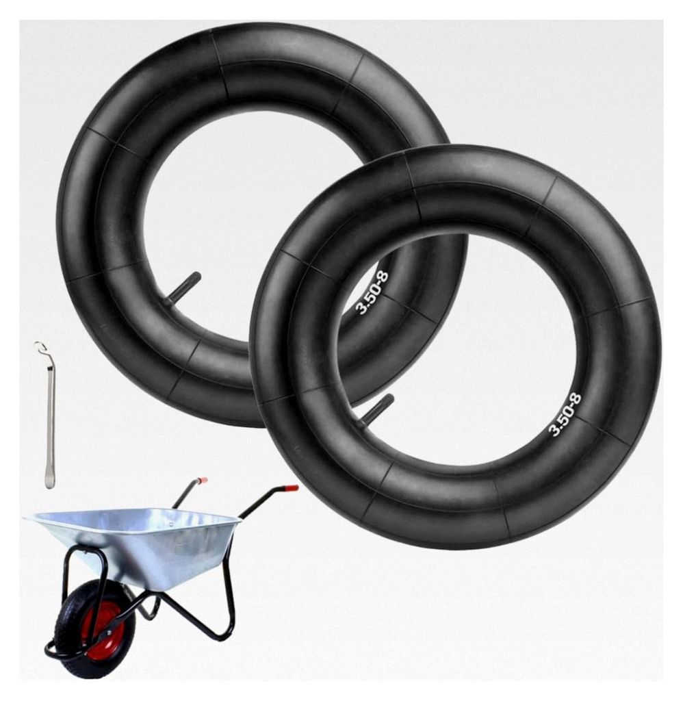 Innenschlauch für Schubkarren 3,50–8 mit geradem Ventil, robuster Ersatzschlauch und Reifenheber für Schubkarren, Sackkarren, Trolleywagen, 8,9...