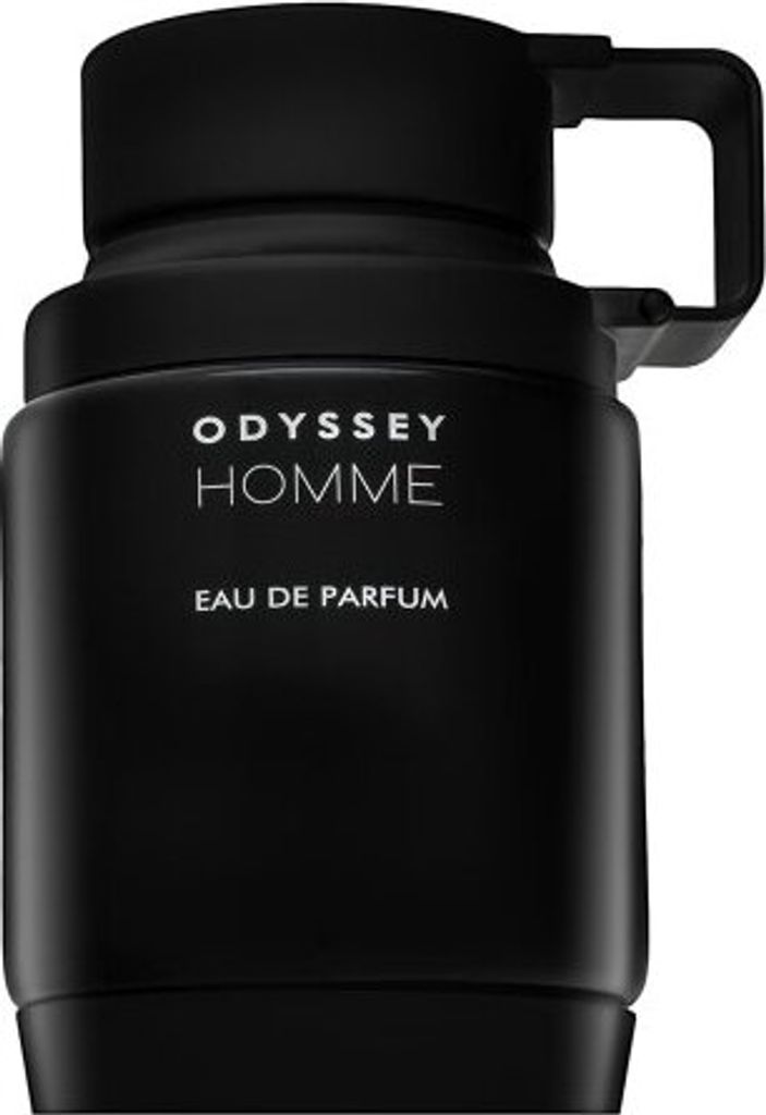 A black bottle of perfume.