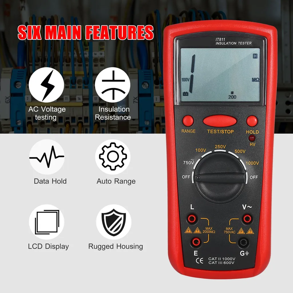 Mesureur de résistance d'isolement portable avec Écran LCD de Précision - 7