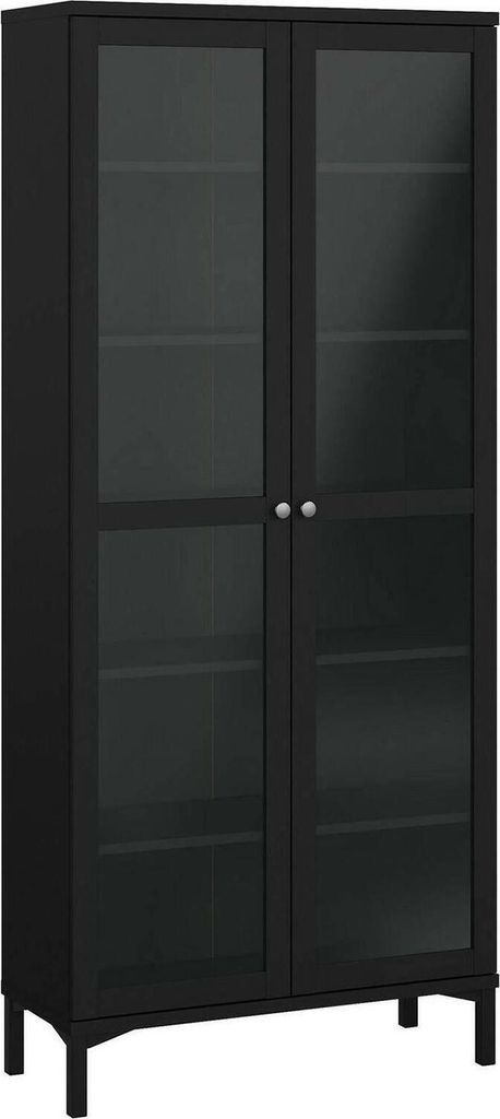 Dmora Vitrine Felicie 88,7x36,25x202,8 cm Schwarz 5 Böden 2 Türen