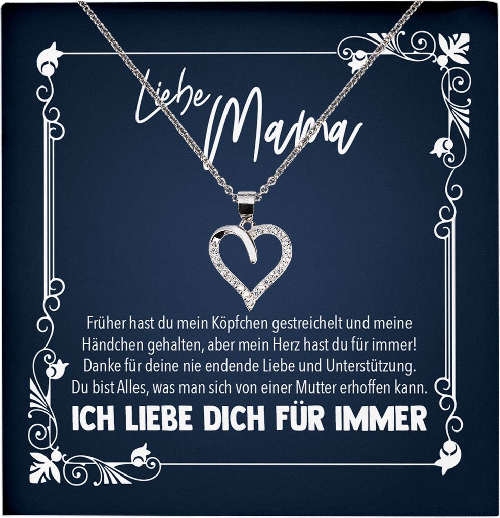 22Feels Echt Silber Halskette - Liebe Mama Geschenk Geburtstag Muttertag Weihnachten Mutter Schmuck Set für Frauen - Herz Anhänger, Karte