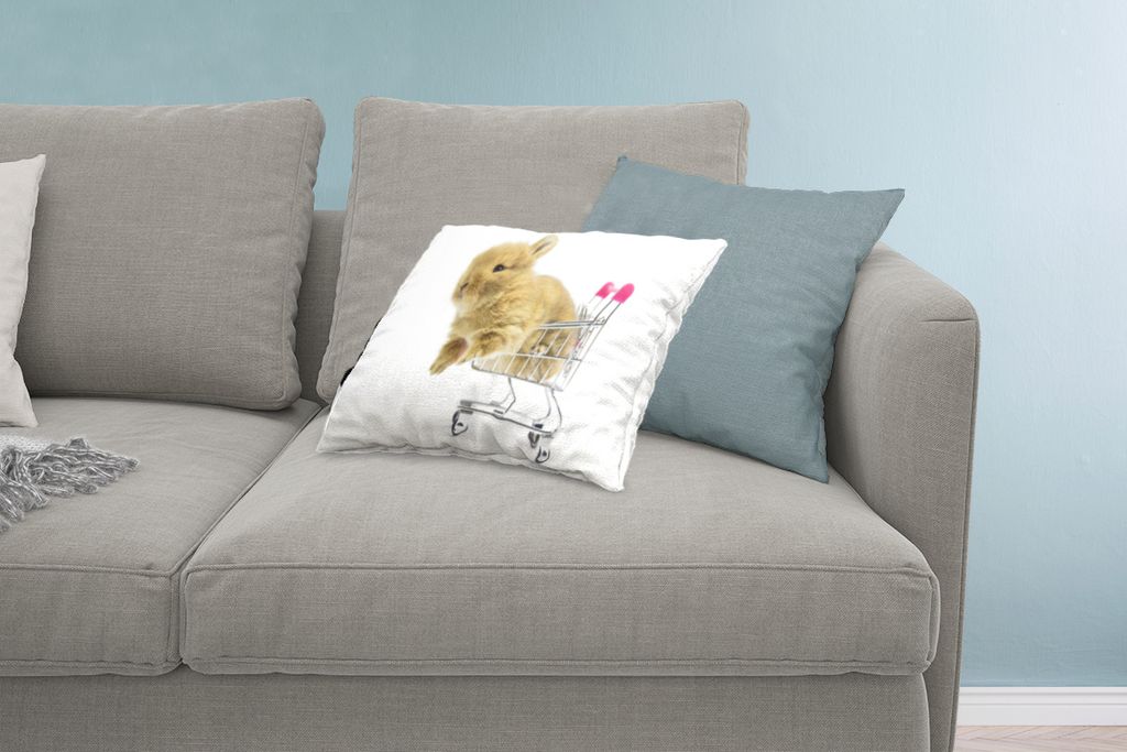 MuchoWow Zierkissen Sofakissen Wohnzimmer Dekokissen 60x40 cm Kaninchen - Baby - Weiß - Kopfkissen - Polster mit Foto