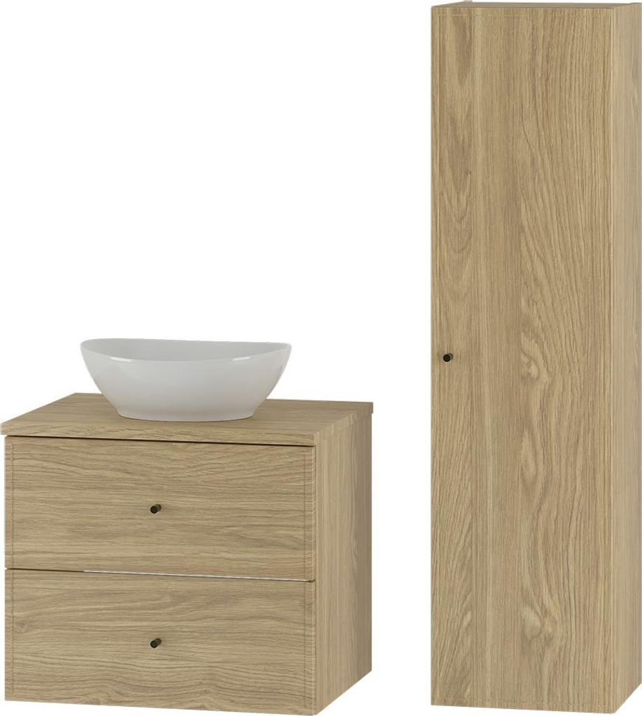 Badmöbel-Set 2-teilig mit 60 cm Waschtisch & Hochschrank in Eiche, inkl. Softclose-Funktion - MURANO-140