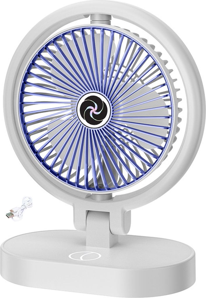 Elektrischer Tischventilator mit 3 Geschwindigkeiten und LED-Licht, wiederaufladbarer bürstenloser Motor, ultraleiser persönlicher Kühlventilato...