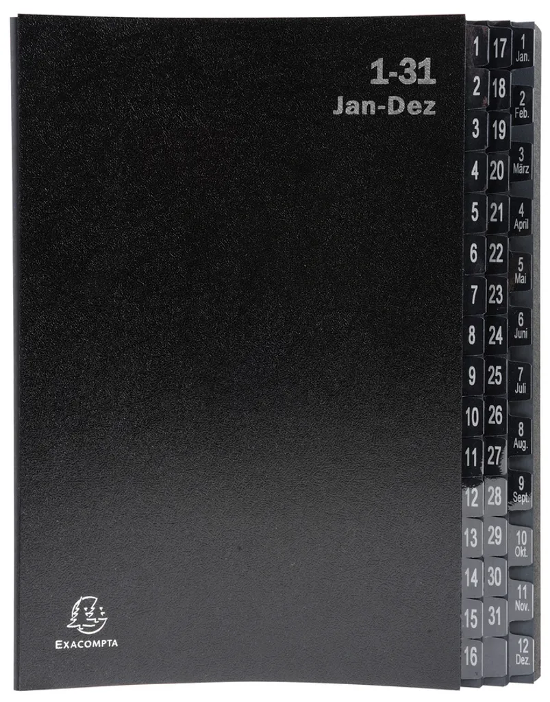 Classeur d'Archivage Chronologique A4 Noir Exacompta avec 44 Diviseurs 1-12/31