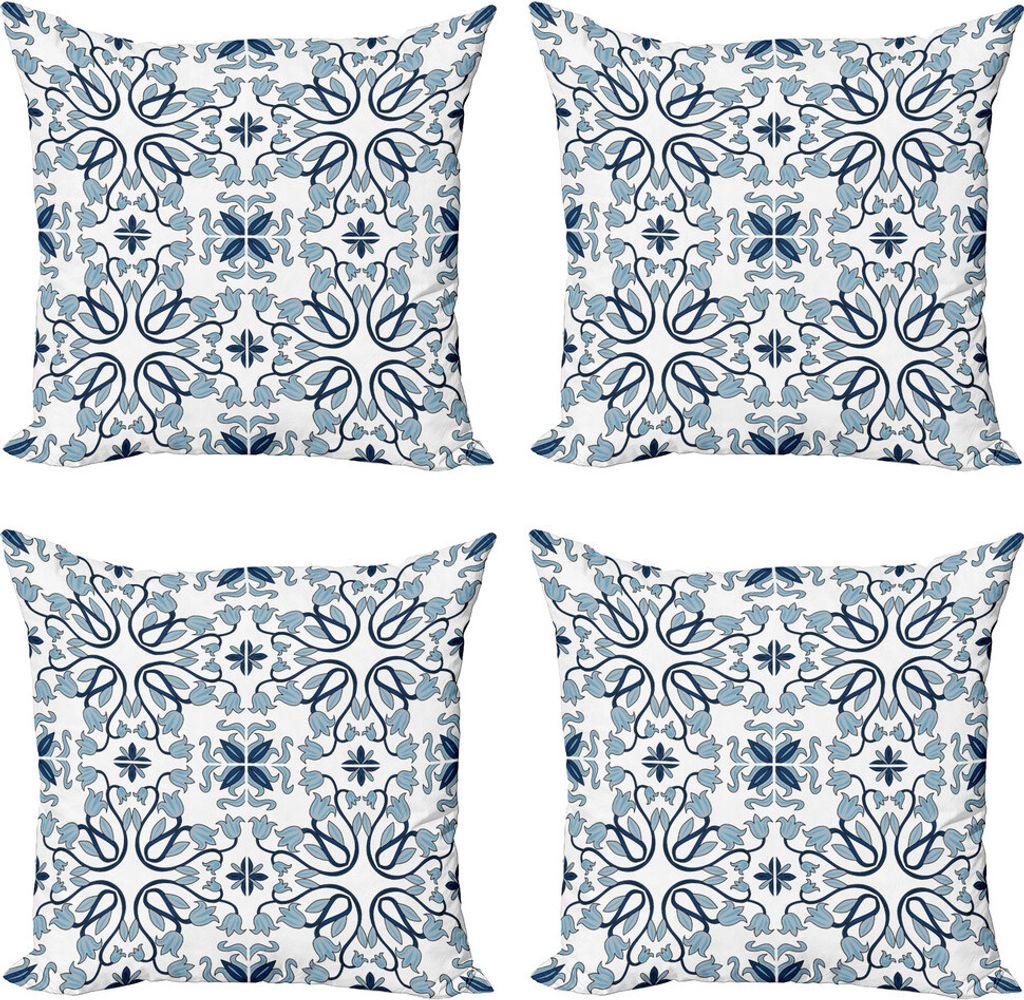 ABAKUHAUS Ethnisch Kissenbezug Set (4 Stück), Persian Palace Buds, Moderner Doppelseitiger Digitaldruck, 40 cm x 40 cm, Hellblau