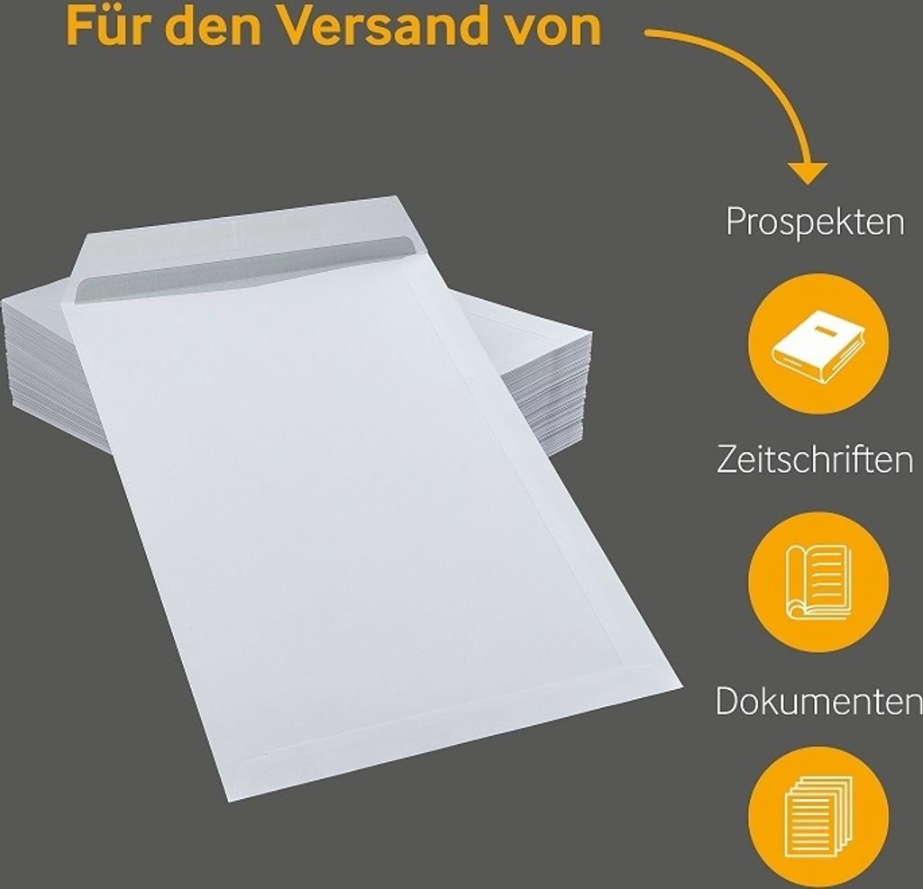 250 Versandtaschen Weiß 229x324 mm (DIN C4) mit Haftklebung Produktbild 4