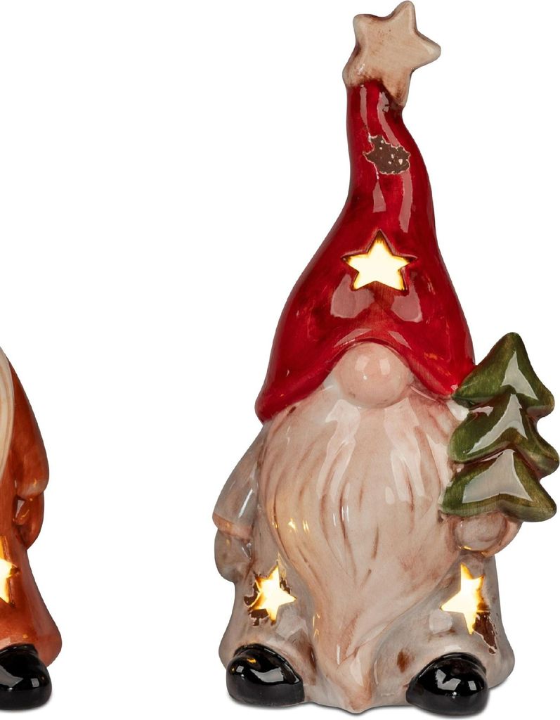 formano 1 Stück Zwerg Deko Figur aus glasierter Keramik LED Licht mit Zipfelmütze 16cm Winterzeit gefertigt und handbemalt