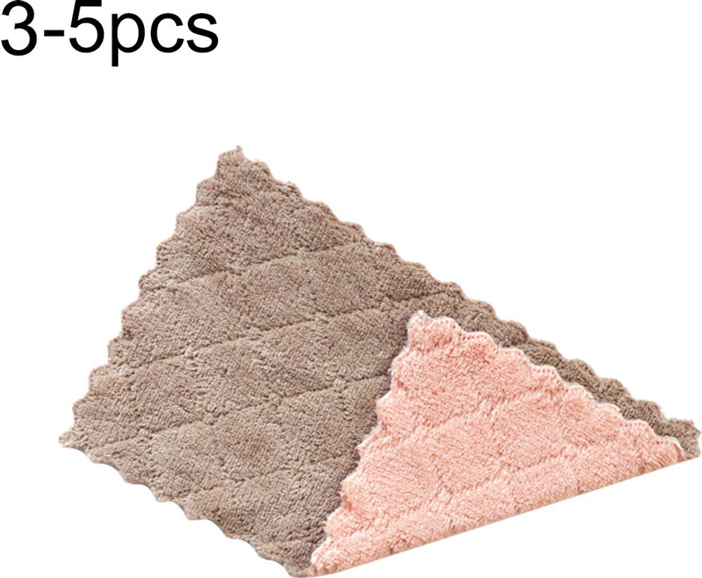 5pcs doppelseitiges Wasser saugfähiges Küchengericht Waschmittel Putztuch Handtuch-Rosa Grau