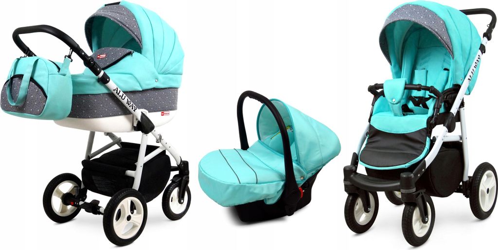 BabyLux Alu Way | 3in1 Kinderwagen Set | Mint | Kombikinderwagen | Kinderwagenset | Buggy + Bab