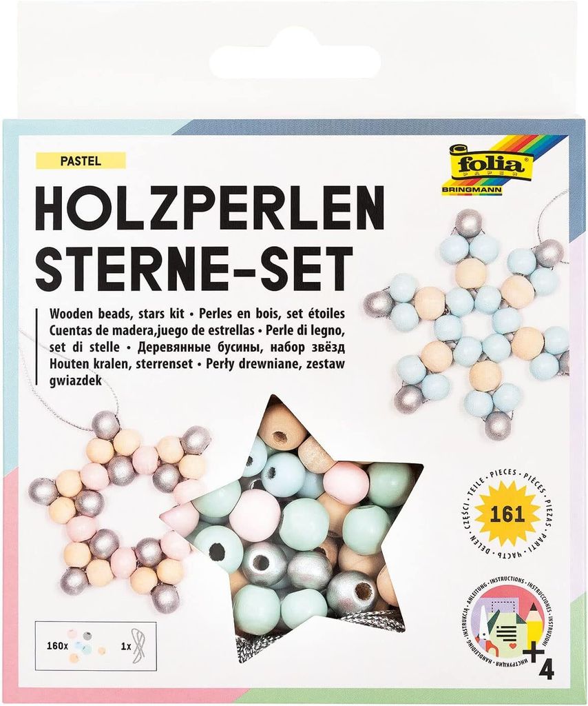 folia 22522 folia Perlen-Set Sterne aus Holz pastell Immagine del prodotto 