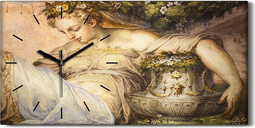 Küchenuhr Bürouhr Leinwand Uhr 60x30 Malerei Antike Frauen Blumen Kunst - schwarze Hände