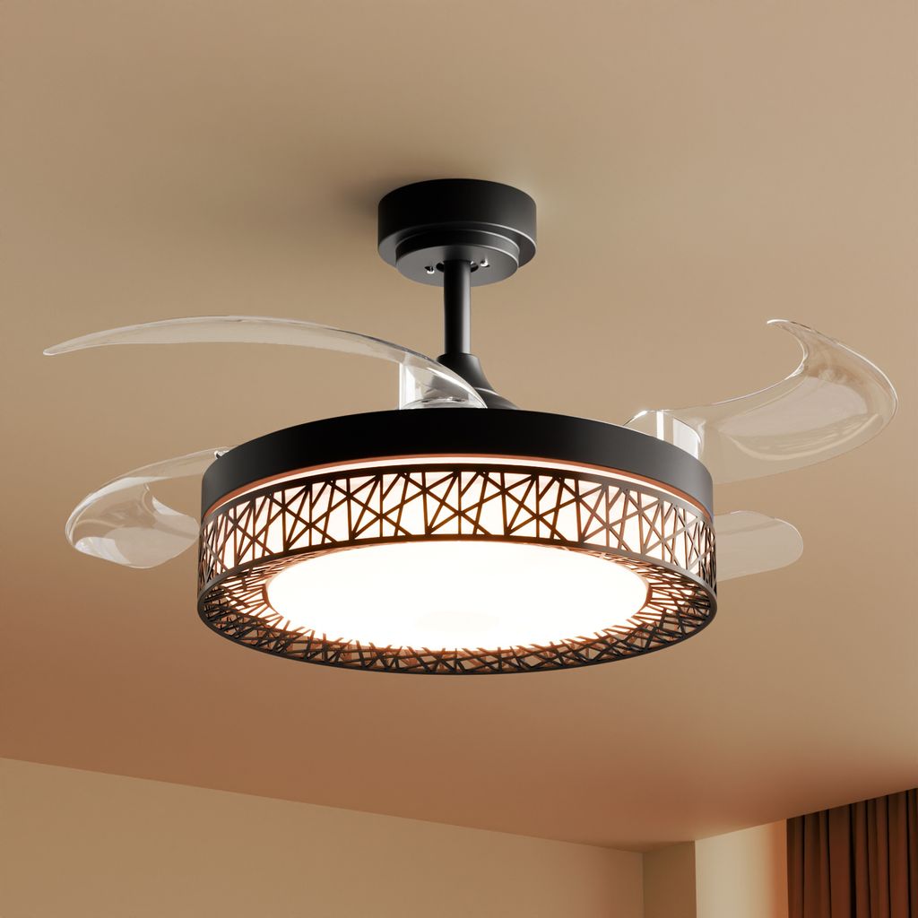 Heilmetz Deckenventilatoren mit Beleuchtung, 3 Farbtemperatur Dimmar und 6 Geschwindigkeiten Leise mit Fernbedienung (Schwarz, Modern)
