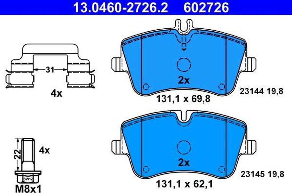 ATE 13.0460-2726.2 Bremsbelagsatz, Scheibenbremse OE 0034205920 kompatibel mit C-Klasse, CLC-Klasse, CLK, SLK