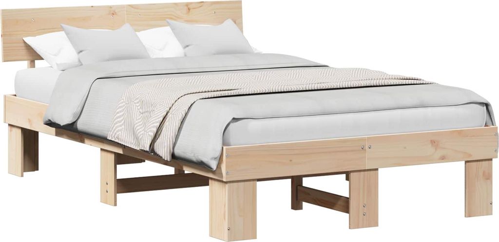 vidaXL Bettrahmen mit Kopfteil Natur 140 x 190 cm Massives Kiefernholz