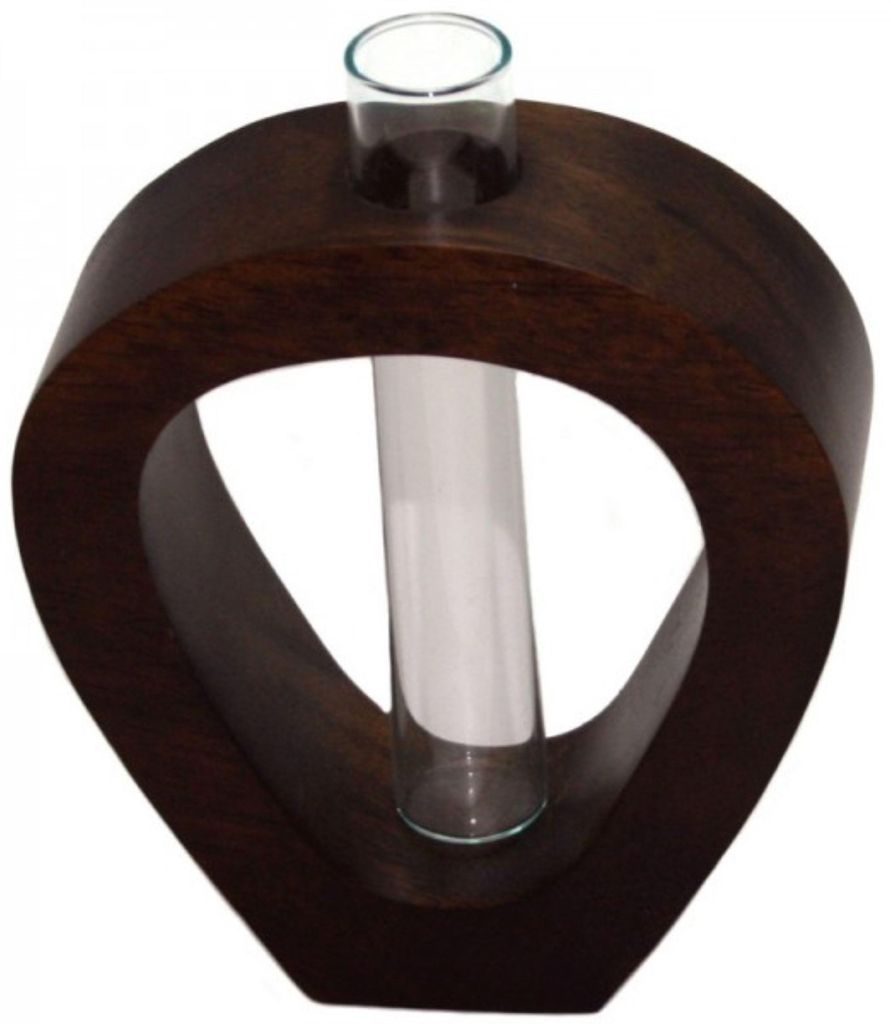 Design-Vase SUSANNA aus Mangoholz mit Glas, in weiß, schwarz oder braun , Farbe:braun