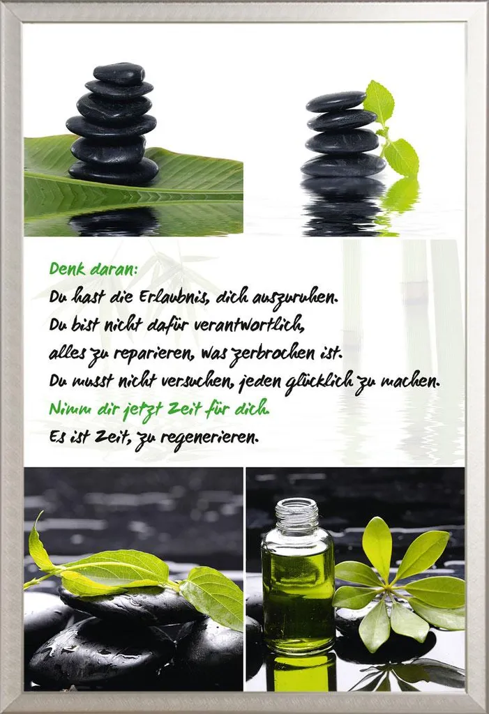 Décoration Murale Bureau Poster Zen et Cadre Shinsuke Argenté 61x91cm
