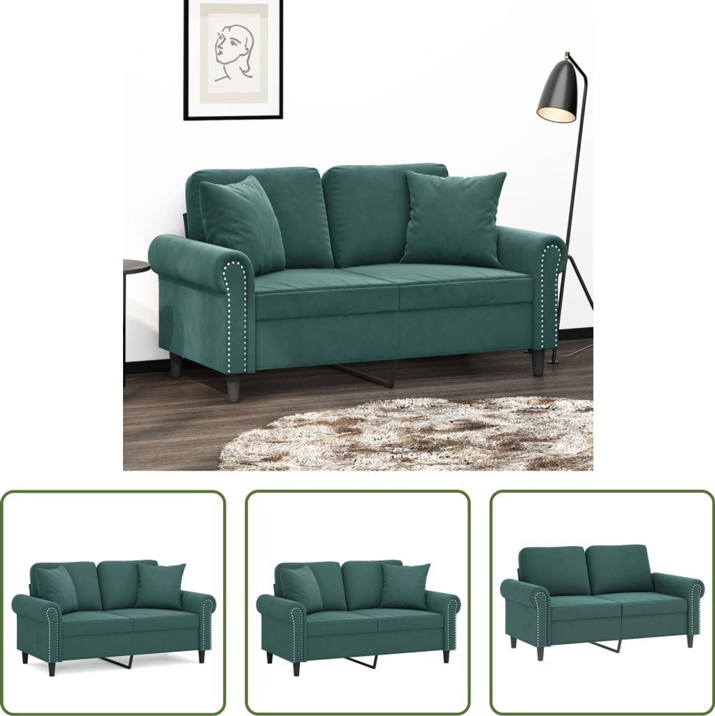 The Living Store 2-Sitzer-Sofa mit Zierkissen Dunkelgrün 120 cm Samt