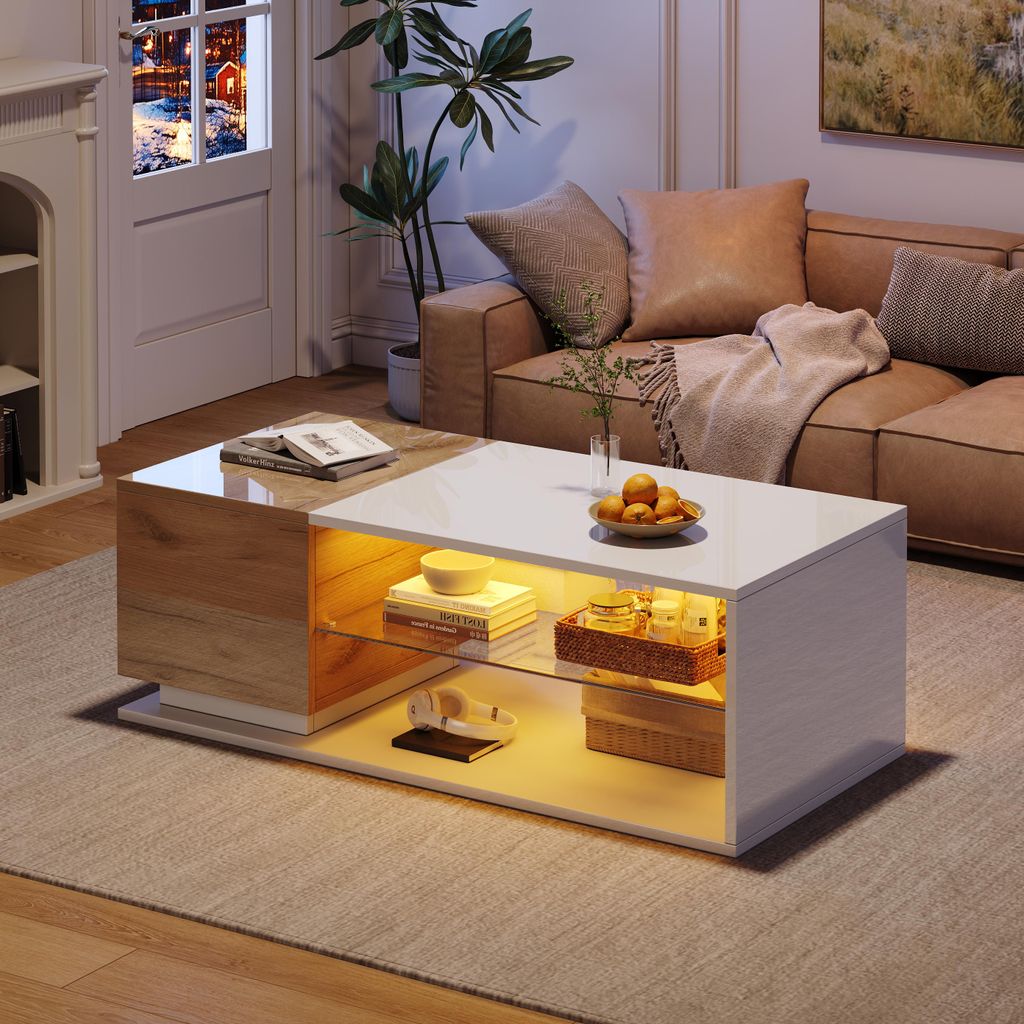 STILVORA Couchtisch 105x50x36cm mit LED-Lichtleiste und Produktbild 