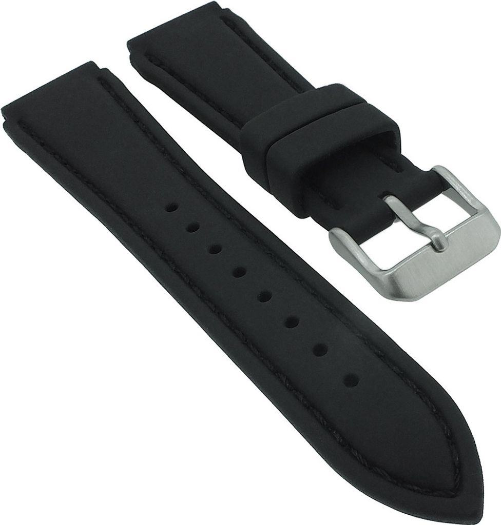 Minott > Uhrenarmband Silikon schwarz weich > Dornschließe silbern, Stegbreite:22mm, Schließe:Silbern