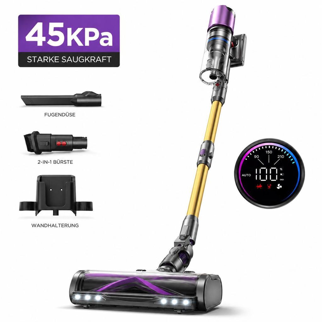 Ultenic U20 Mopper Akku-Staubsauger 60 kPa, 2-in-1 Saugen & Wischen, 60 Min Laufzeit, Green Eye LED, Anti-Haar-System, Gold/Schwarz