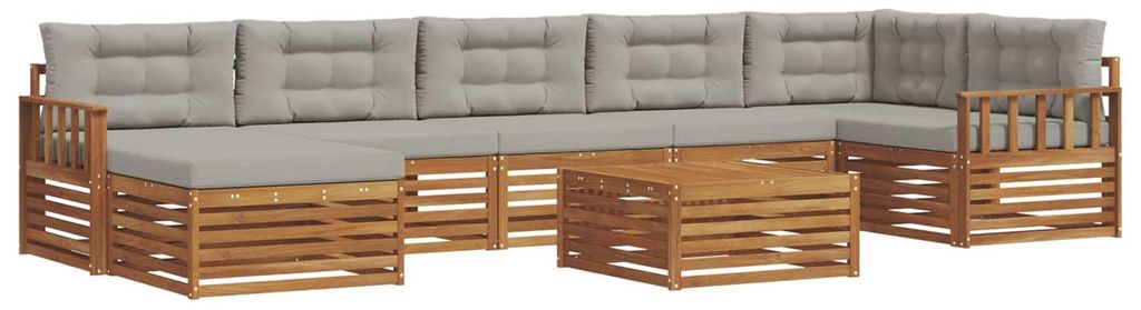 vidaXL Outdoor-Sofagarnitur mit Kissen 8 pcs Natürlich und Hellgrau