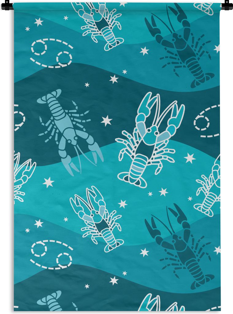 MuchoWow Wandteppich Wandbehang Tierkreiszeichen - Krebs - Design 90x135 cm Tapisserie Dekoration Wandtuch - Baumwolle - Wandskulptur