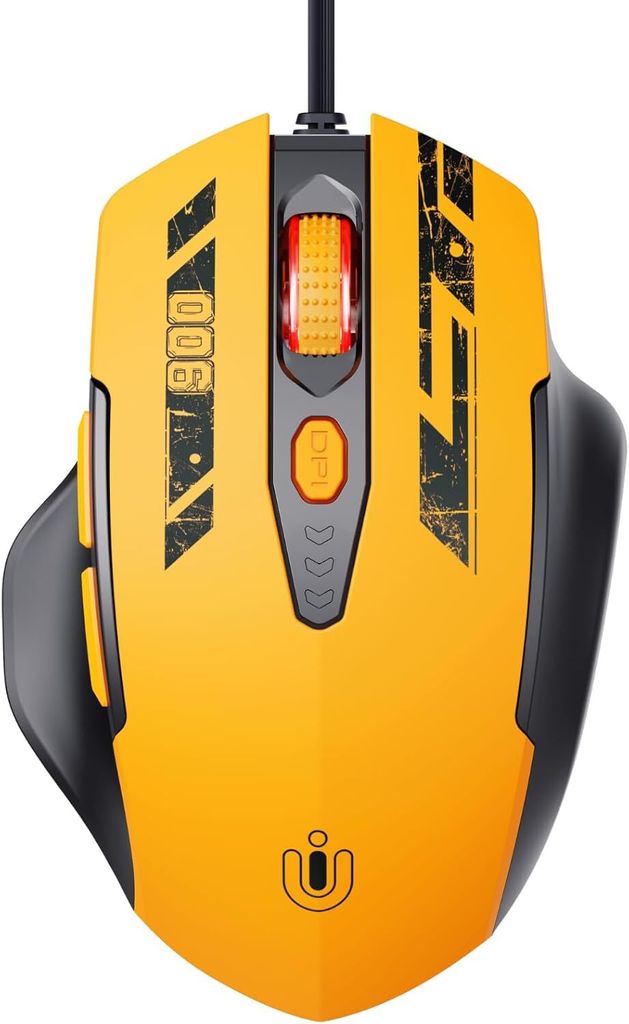 Maus Mit Kabel, ergonomisches Design, bis zu 7200 DPI einstellbar mit 6 Tasten, Computer Maus PC Laptop Computer,Plug & Play,Mattes Gelb