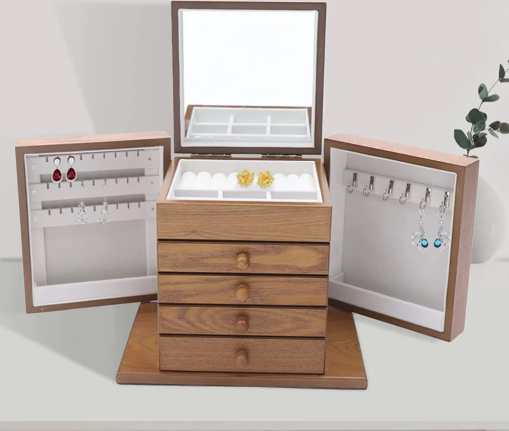 Boîte à bijoux 5 couches avec miroir et organisateur de rangement chic