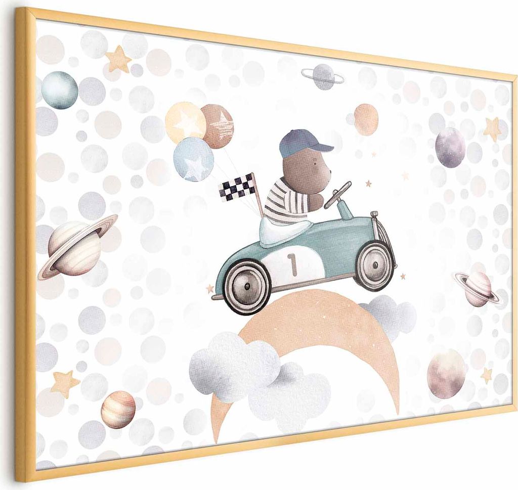 Posterpapier Poster - Bear in a Race Car 60x40 cm Für Kinder e-C-10064-ao-a