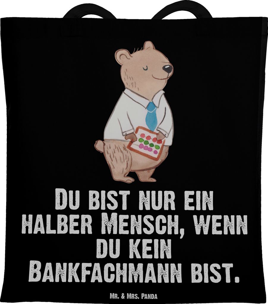 Mr. & Mrs. Panda Stoffbeutel Bankfachmann Herz - Schwarz - Geschenk, Bänker, Beruf, Lustig, Tasche, Laptoptasche, Spruch, Jutetasche, Jutebeutel, ...