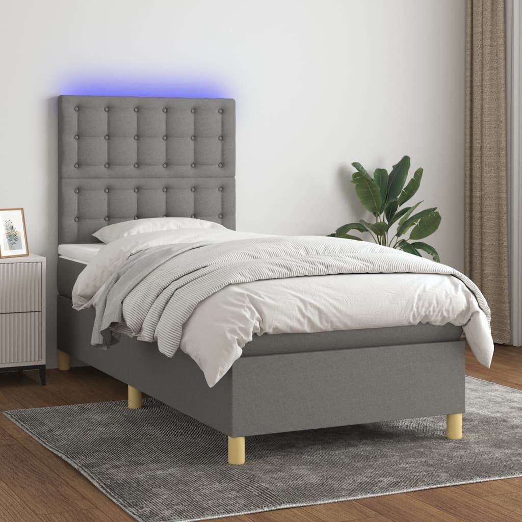 "2026 Promotion" Boxspringbett mit Matratze - & LED - Dunkelgrau - 90x200 cm - Stoff - Polsterbett CC7629