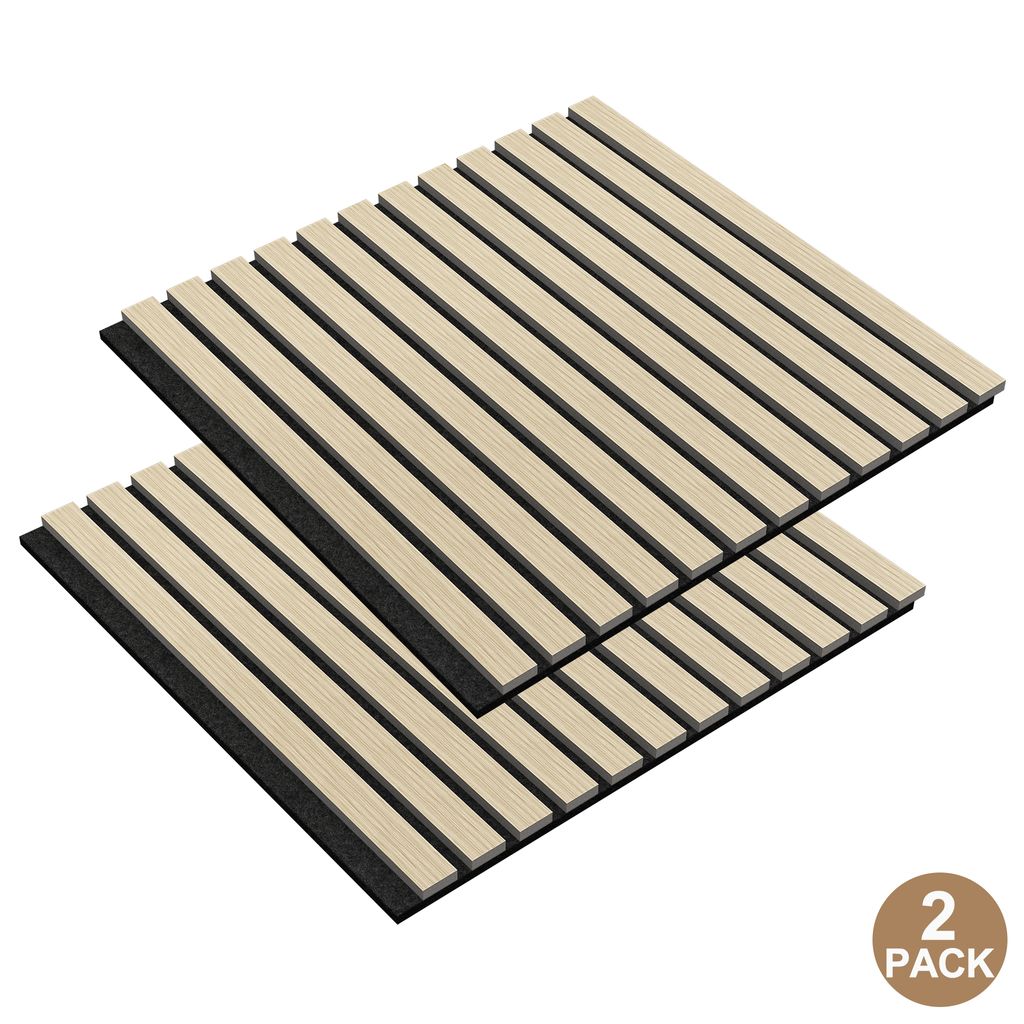 XMTECH Akustik Wandpaneel im 2er-Set Akustikplatten 60 x 60 cm für Flur Wohnzimmer Innenwanddekoration in Holzoptik Wandverkleidung, Weiße Eiche