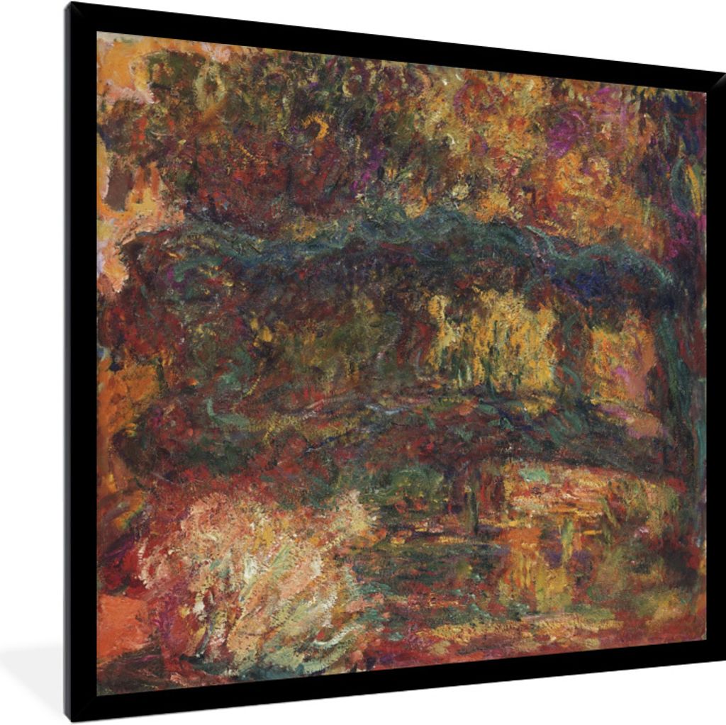 MuchoWow Gerahmtes Poster Die japanische Brücke - Gemälde von Claude Monet 40x40 cm - Poster mit Schwarzem Bilderrahmen Wandposter Rahmen Foto ...