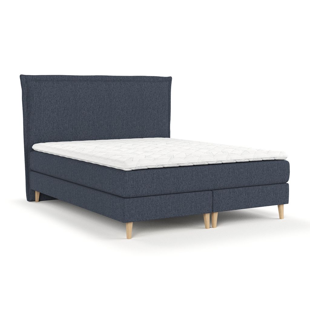 Boxspringbett Livia Interiors Raisins, Bett 180x200 cm, Kontinentalbett, Doppelbett, H2 Bonell - Matratze und Topper, Webstoff Megan, Marineblau Farbe