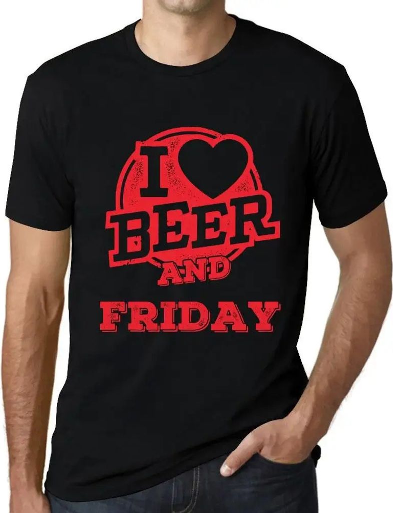 Herren Grafik T-Shirt Ich liebe Bier und Freitag – I Love Beer And Friday – Öko-Verantwortlich Vintage Jahrgang Kurzarm Lustige Druck Geburtstag