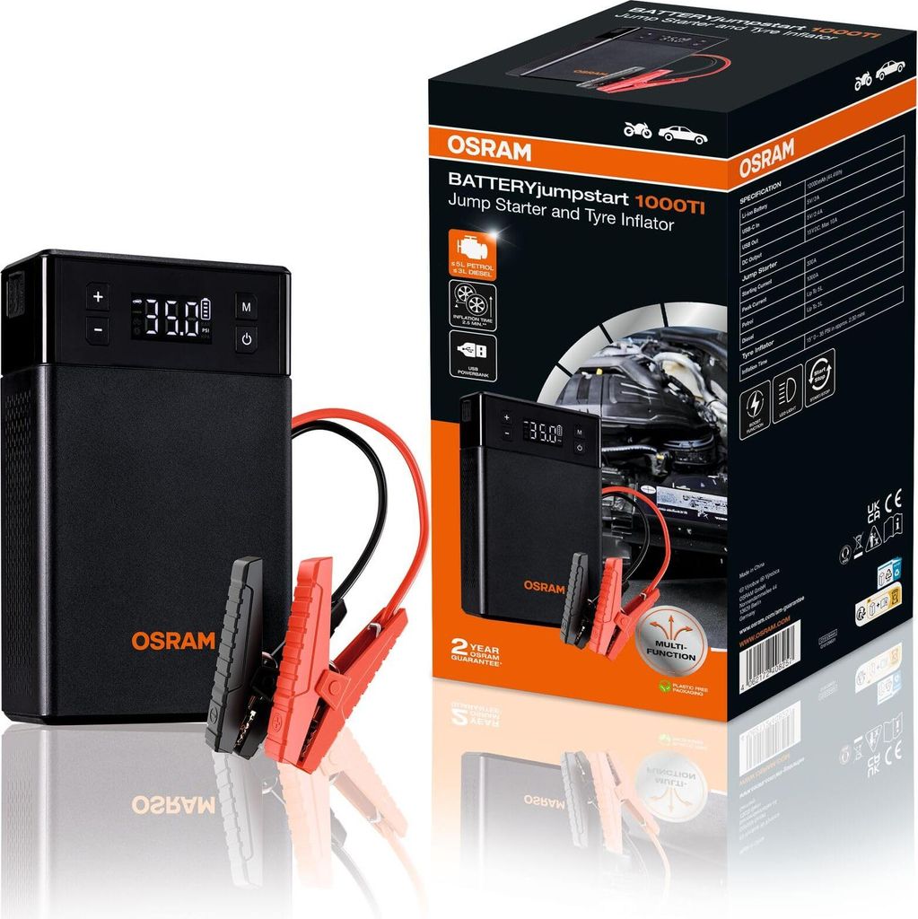 OSRAM BATTERYjumpstart 1000TI: Starthilfe Powerbank für 12V-Fahrzeuge