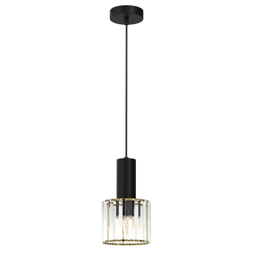 Lustre en Verre Cristal 1xE27 Milagro, Luminaire Noir Doré 90x15x15 cm