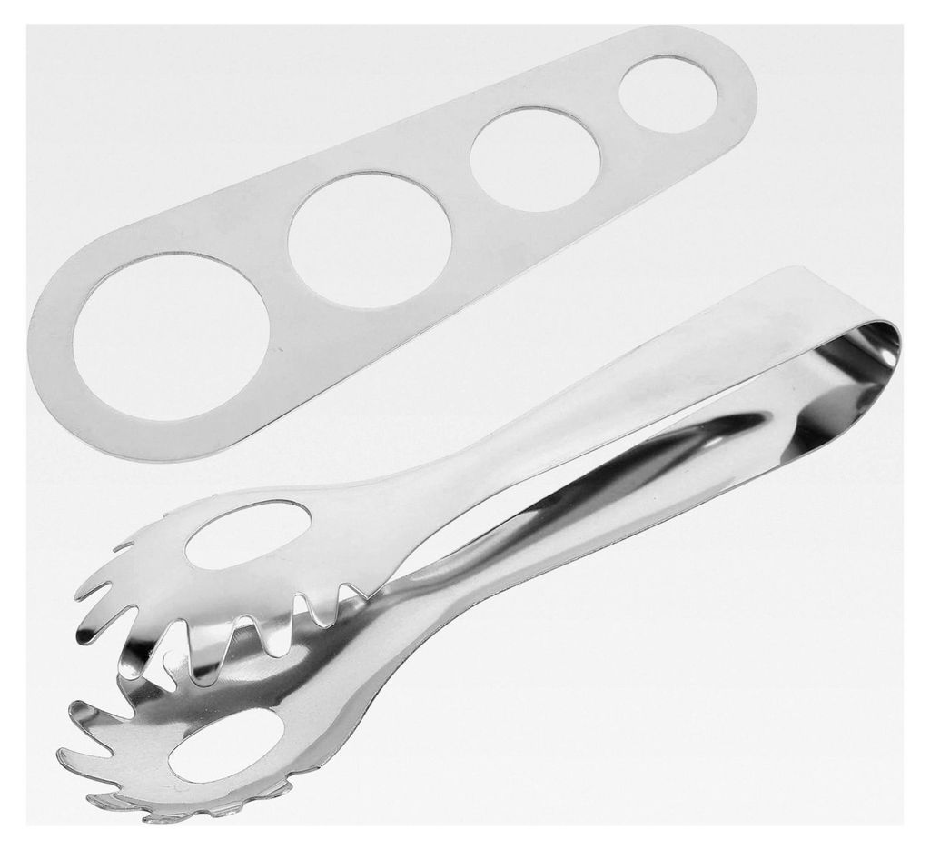 Set aus Edelstahl-Spaghettizange und Nudelportionierer mit Antihaftbeschichtung und ergonomischem Griff für präzises Servieren von Pasta und Eiern
