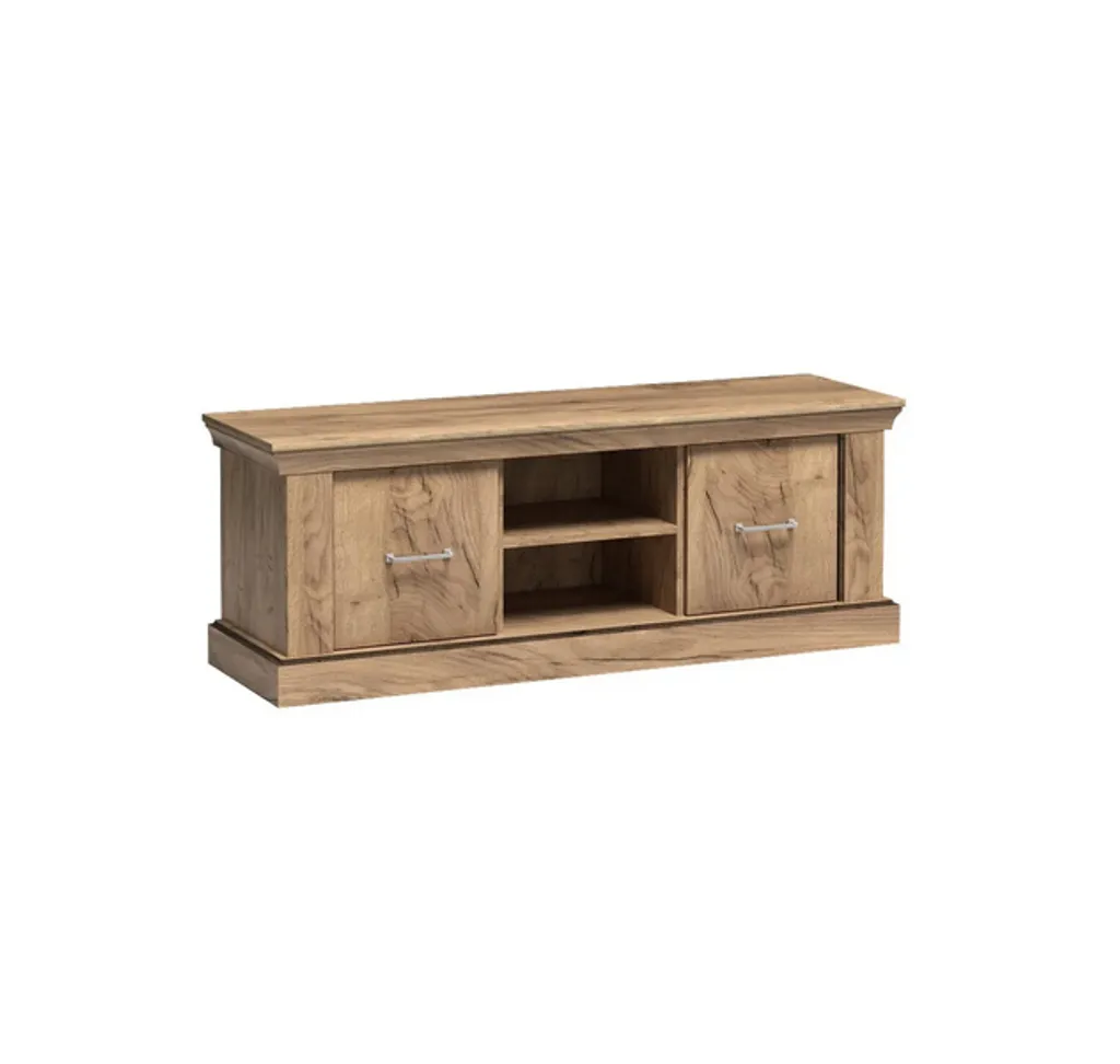 Banc TV en chêne doré AILISH 160cm meuble de rangement de salon chic