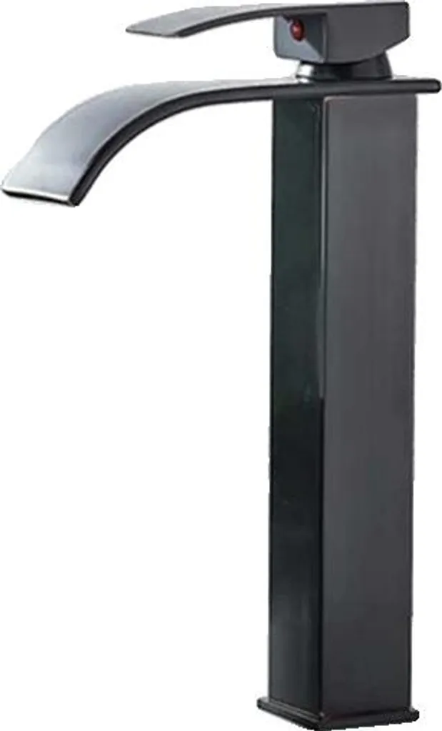 Miscelatore Lavabo a Cascata Nero Lucido Monocomando | Design Bagno