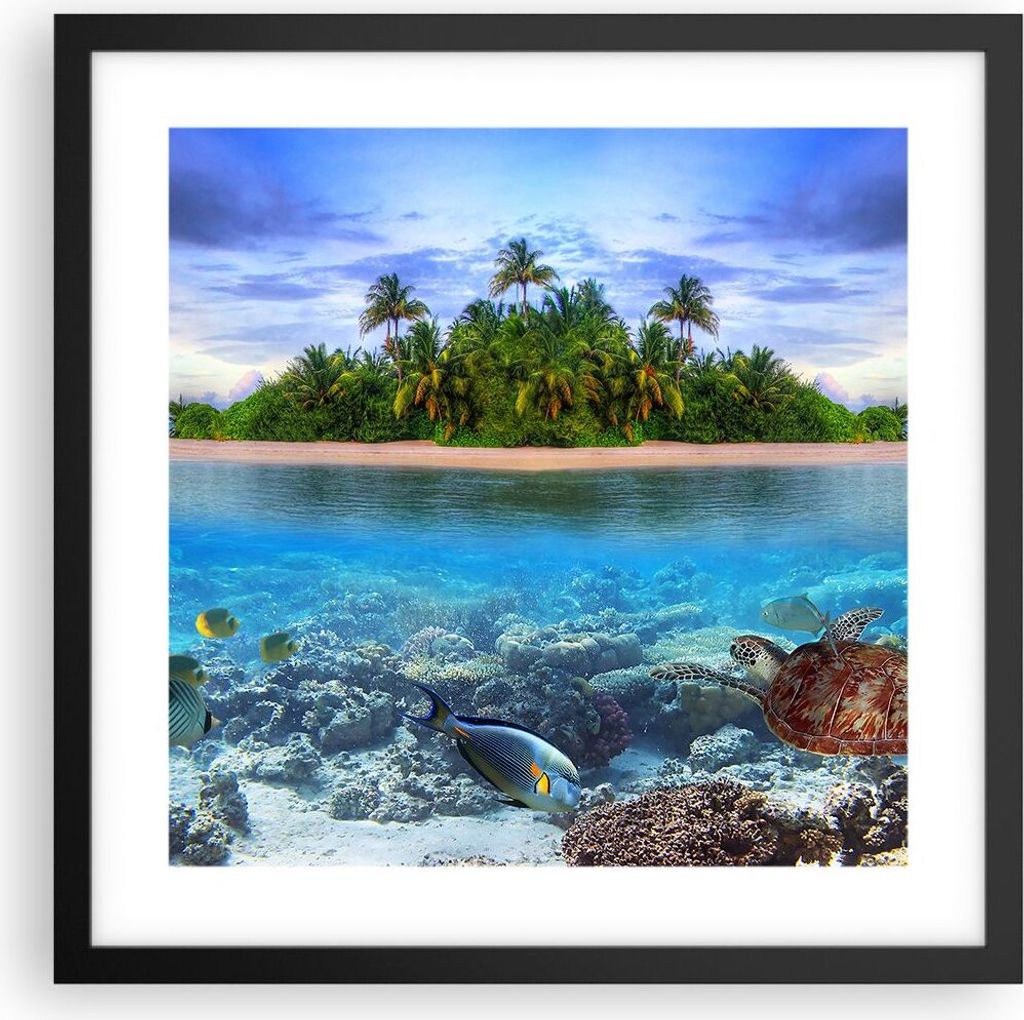 Gerahmtes Poster - Schwarzer Rahmen - Strand lagune wasser ozean - 40x40 cm - Wand Bild - Wanddeko - Wandbilder - Wandposter - Bilderrahmen - Bilde...
