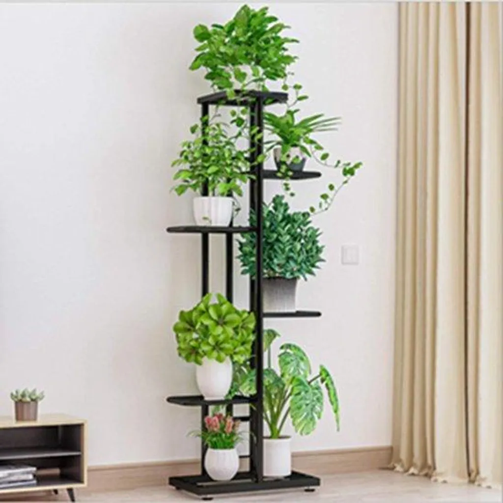 Étagère Fleurs pour Terrasse et Salon - Support Vertical 7 Pots Gris Foncé