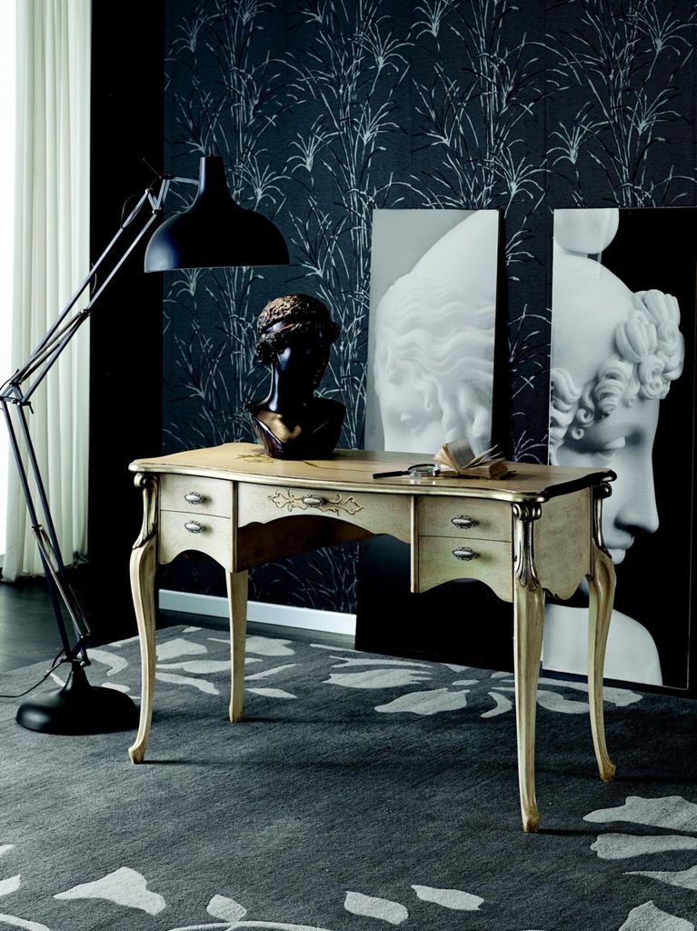 Luxus Schreibtisch Konsolen Tisch Büro Möbel Barock Gold Echtholz Tische Italien
