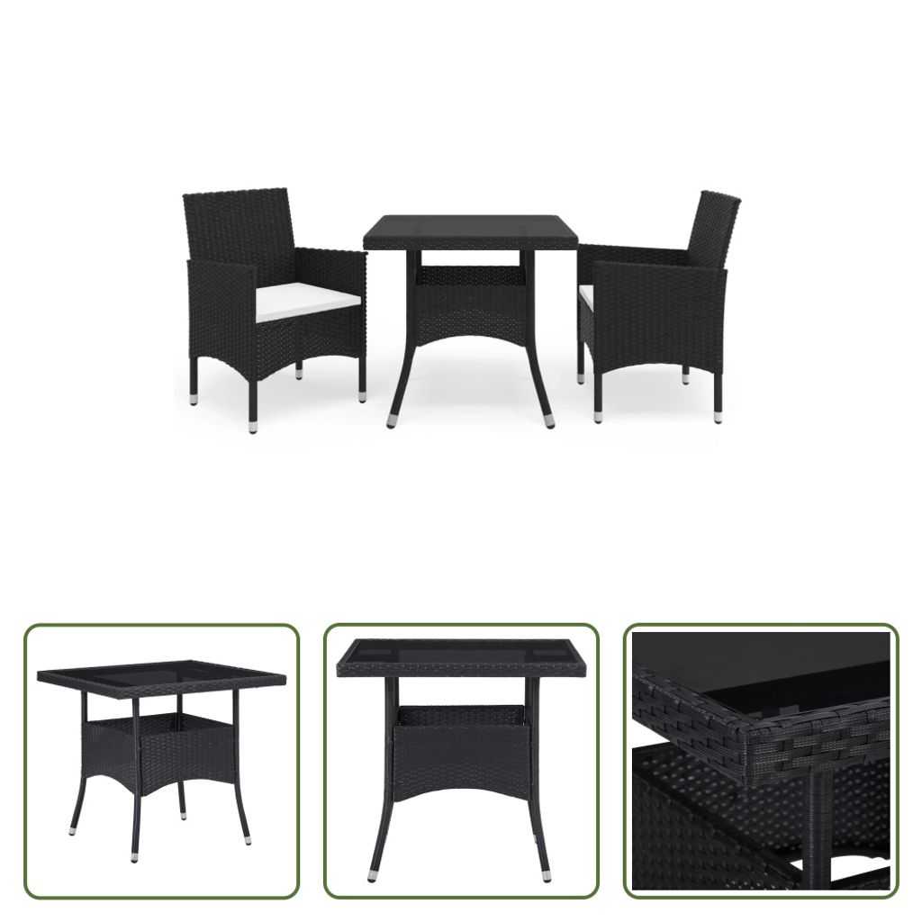 The Living Store 3-tlg. Garten-Essgruppe Schwarz Poly Produktbild 