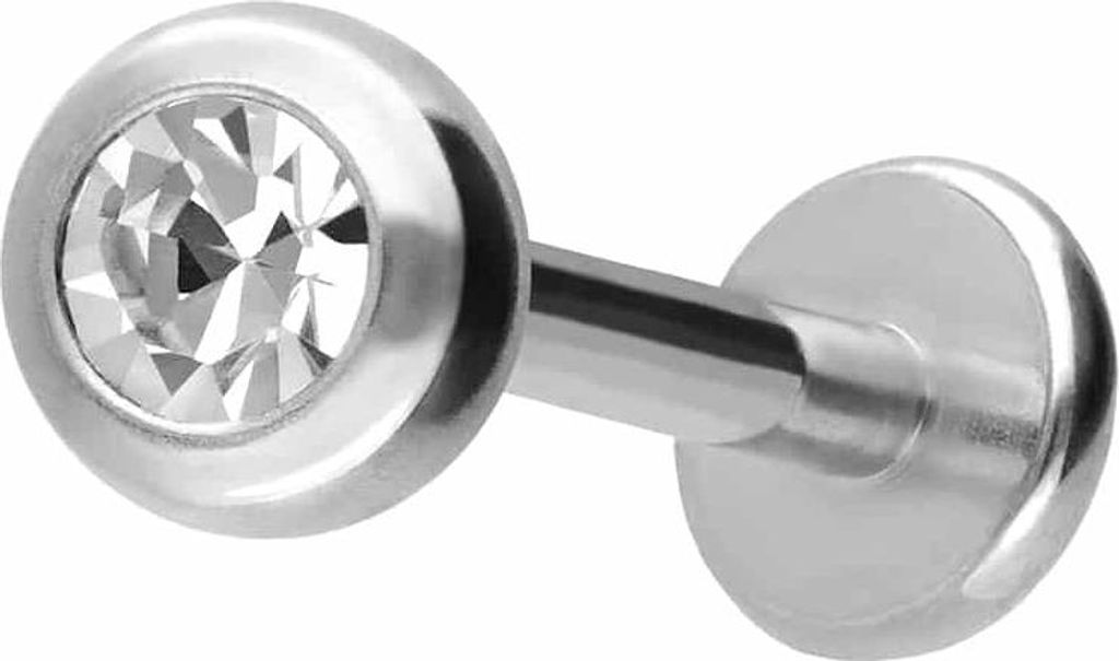 Ohrpiercing, Nasenpiercing Titan Labret mit Innengewinde KRISTALL Silber Stablänge: 7mm + Stabstärke: 1,2mm + Kugelgröße: 3mm