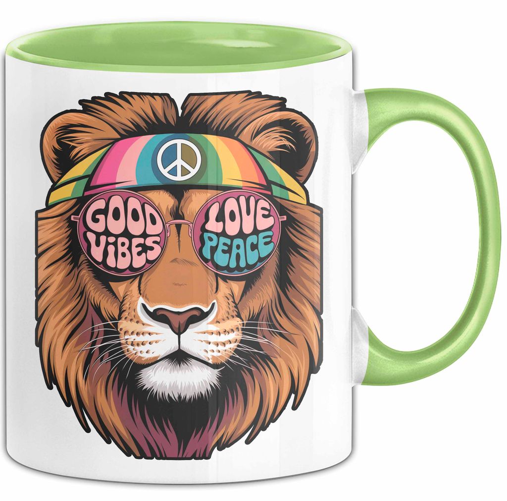 Hippie Löwe Tasse Geschenk Lustige Geschenkidee Spruch (Grün)